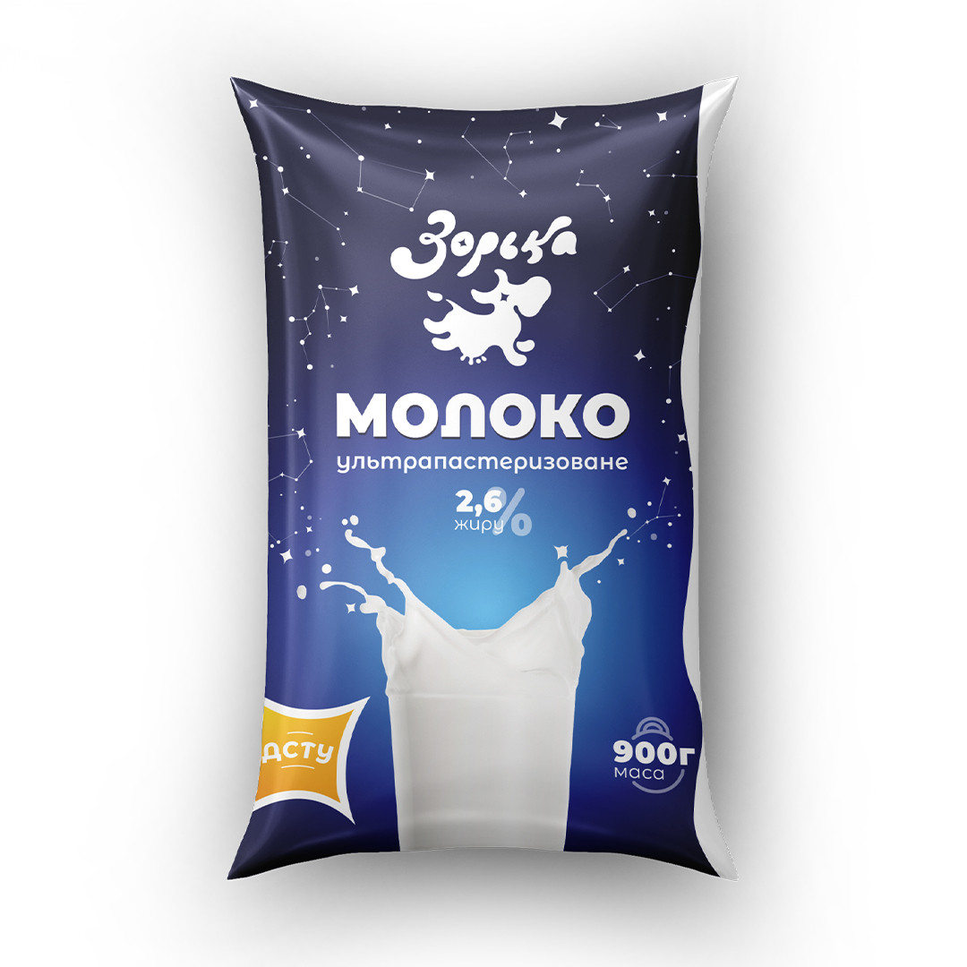 Молоко коров'яче питне ультрапастеризоване з масовою часткою жиру 2,6% (900 г) Зорька